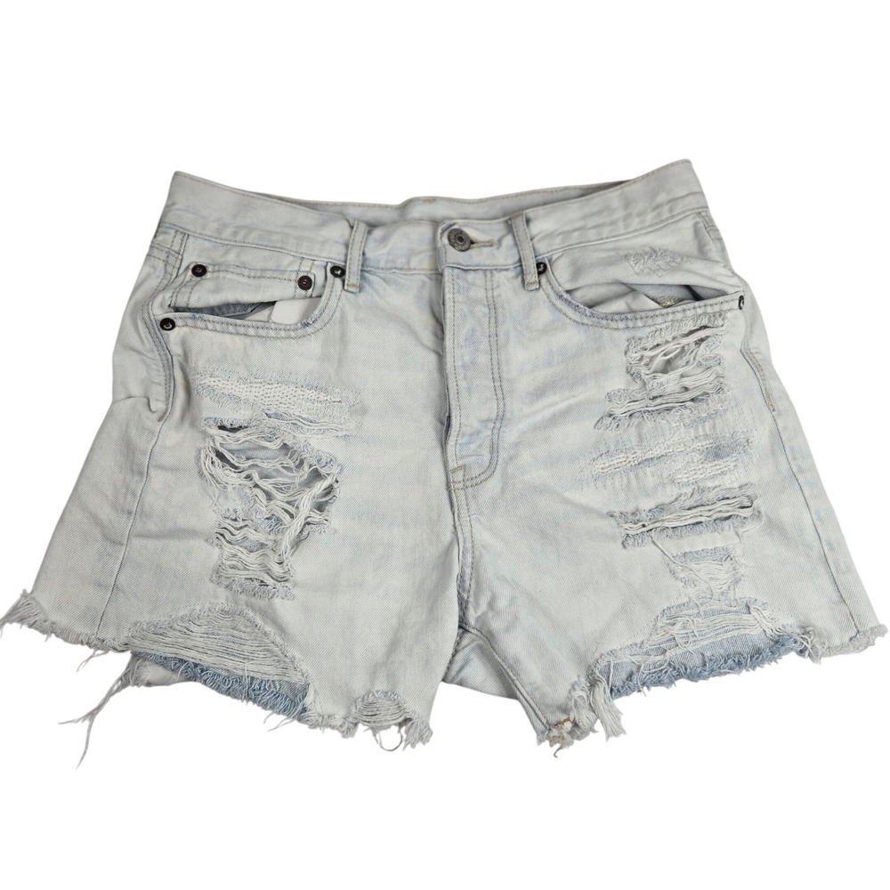 American Eagle 90s‎ Boyfriend Denim Shorts Distressed Rips Light Wash Size 6 Y2K